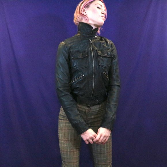 Topshop Black Leather Double-Rider Biker Jacket - Picture 2 of 4